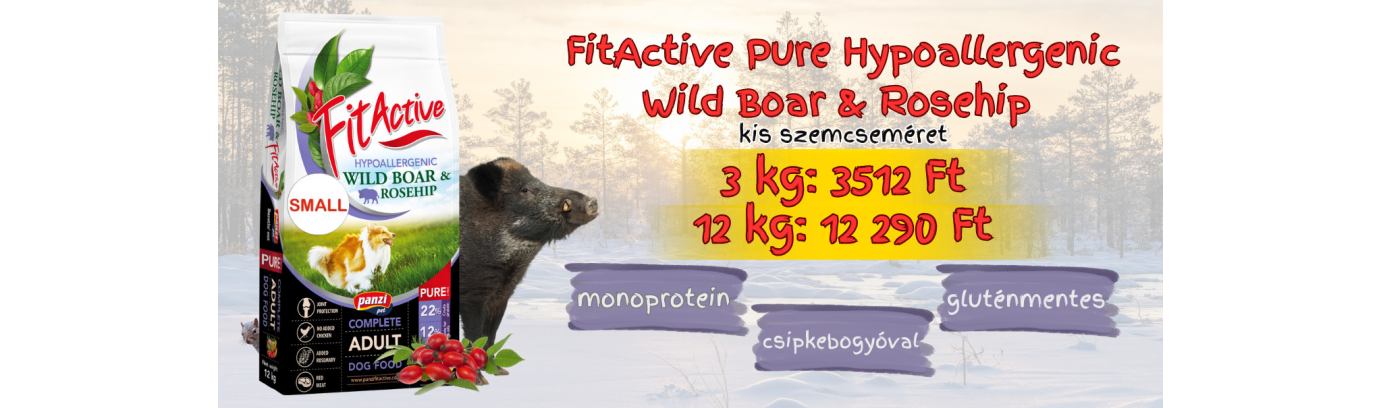 Kis tápszemcse, nagy kedvezmény: vaddisznós–csipkebogyós FitActive Pure kutyatáp extra jó áron!🤩