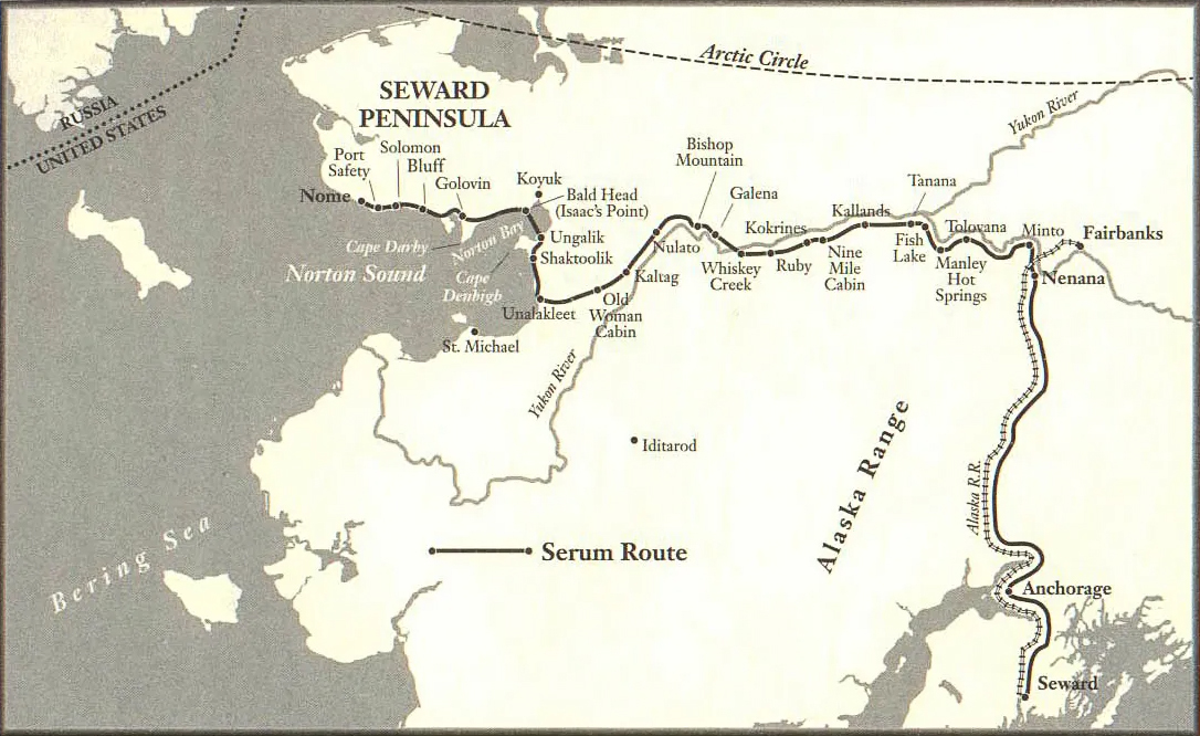 Az 1925 ös alaszkai szérumfutás útvonala