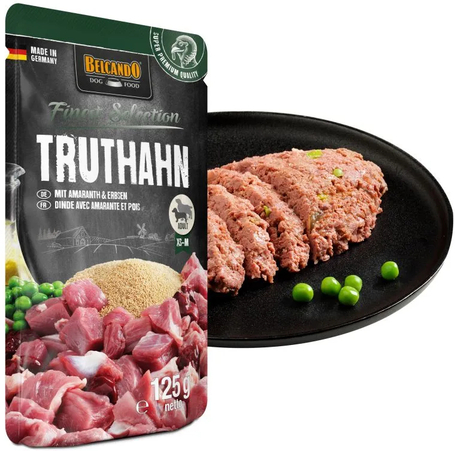 Belcando alutasak pulykahússal, amaránttal és borsóval