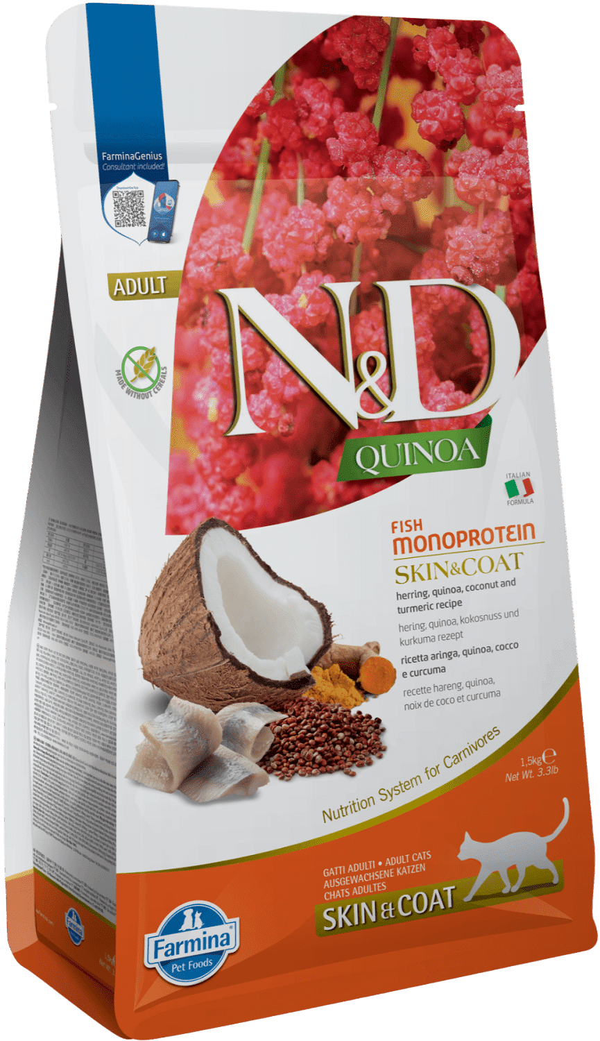 N&D Cat Grain Free Quinoa Skin & Coat Hering – Bőr- és szőrproblémákra | Szuperprémium macskaeledel