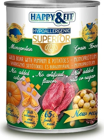 Happy&Fit monoprotein kutyakonzerv friss vaddisznóhússal sütőtökkel és burgonyával