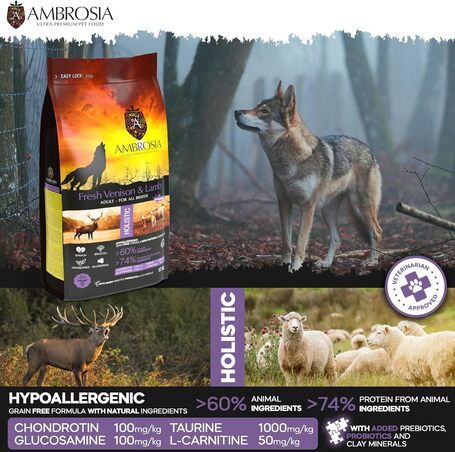 Ambrosia Dog Adult GF Fresh Venison & Lamb