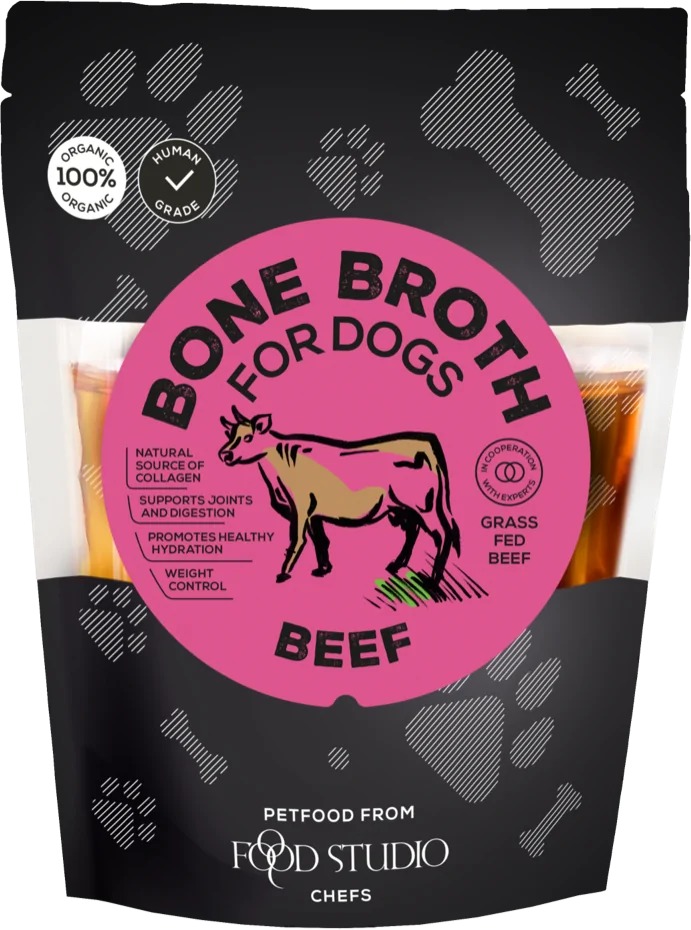 Food Studio supă de oase de vită bio pentru câini
