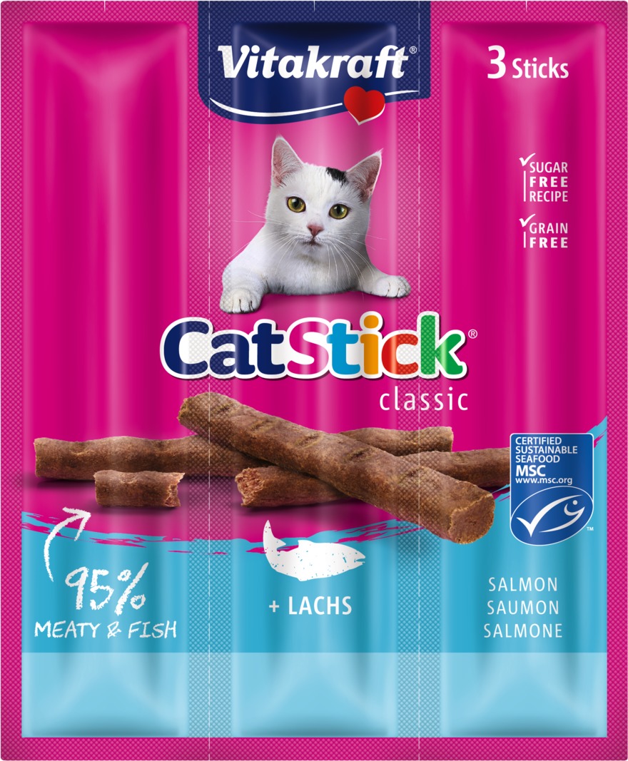 Vitakraft Cat Stick mini cu aromă de somon și păstrăv
