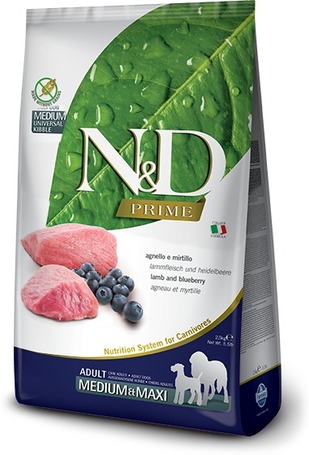 N&D Dog Prime Adult Medium & Maxi Lamb & Blueberry | Száraztáp közepes testméretű kutyáknak bárányhússal és vörös áfonyával