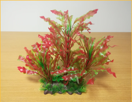 Akváriumi műnövény vöröses árnyalatú hullámos levelekkel (8012)