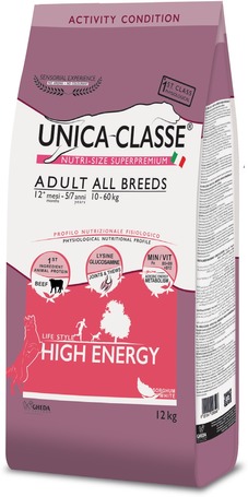 Unica Classe Adult All Breeds High Energy | Magas hústartalmú, energiadús olasz táp aktív és munkakutyák számára