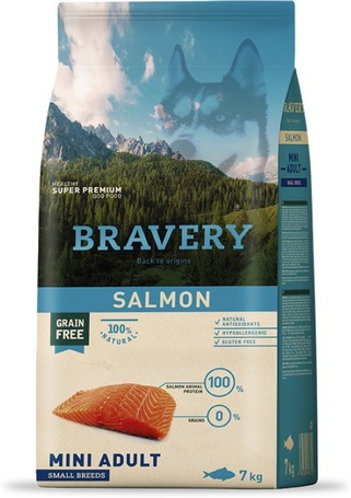 Bravery Dog Adult Mini Grain Free Salmon | Kutyatáp Spanyolországból kis termetű felnőtt kutyáknak | Gabonamentes