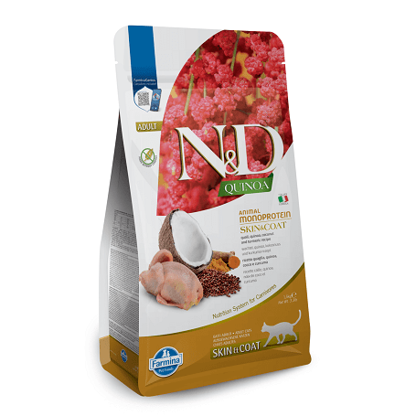 N&D Cat Grain Free Quinoa Skin & Coat Quail – Bőr- és szőrproblémákra