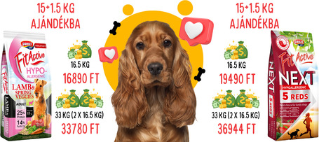 Túlsúlyos akció, ami nem hizlal😉 +1.5 kg grátisz a nagy zsákos FitActive Hypo Lamb és Next 5 Reds tápokhoz