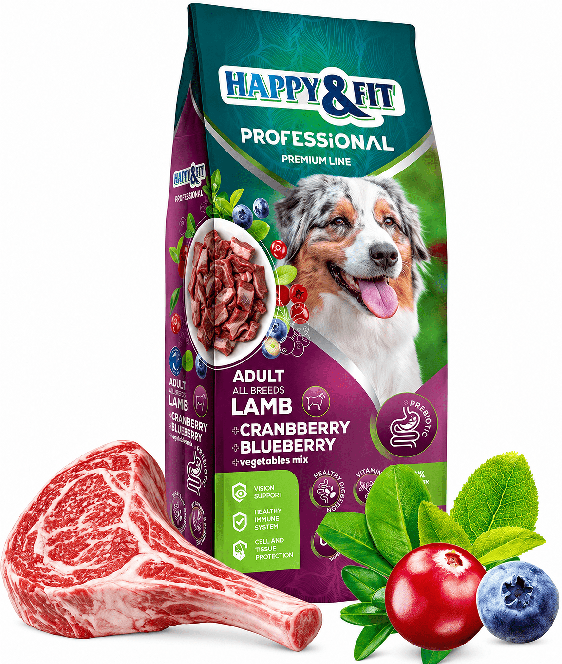 Happy&Fit Professional Adult Lamb, Cranberries, Blueberries - zoom