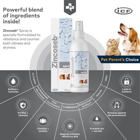 Zincoseb spray viszkető és/vagy korpázó (seborrhoea) bőrre kutyáknak és macskáknak