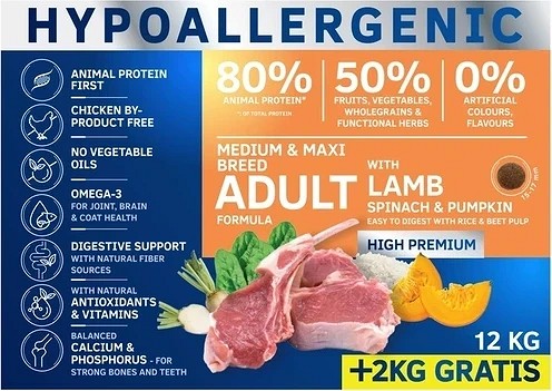 Dog Vital hrană hipoalergenică cu miel 12+2 kg - zoom