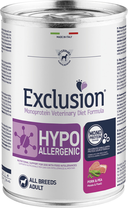 Exclusion Dog Hypoallergenic Pork & Pea conservă