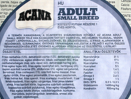 Acana Adult Small Breed száraztáp kistestű felnőtt kutyáknak