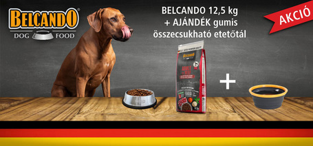 Összecsukható etetőtálat adunk most ajándékba a 12.5 kg-os Belcando tápokhoz