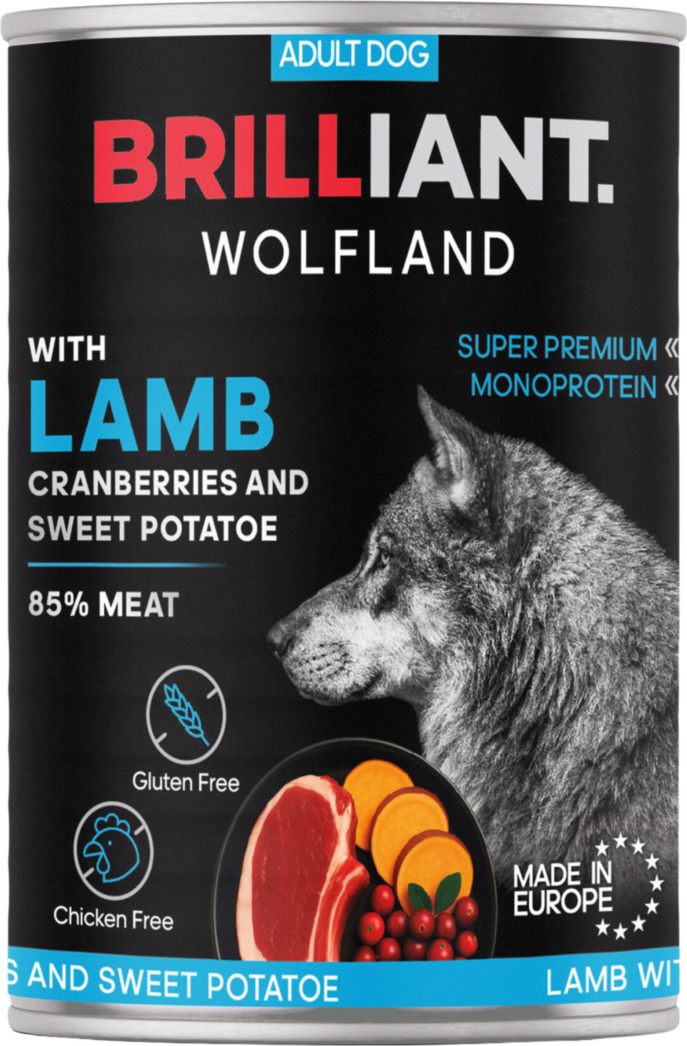 Brilliant Wolfland conservă premium cu miel și merișoare