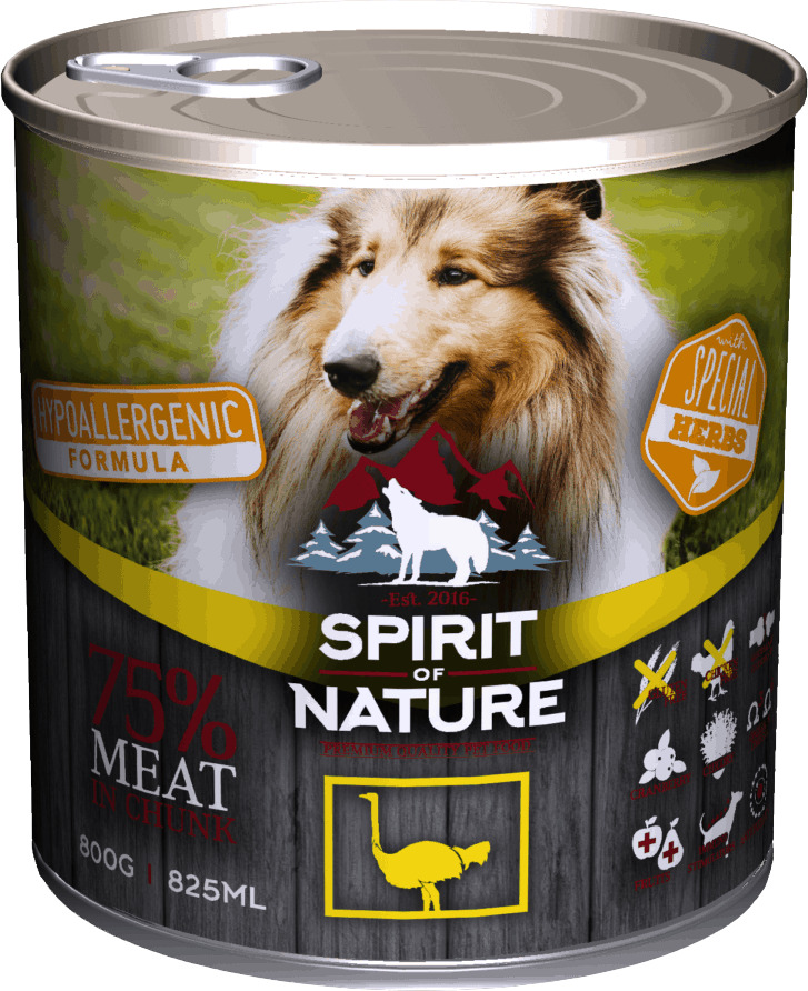 Conservă Spirit of Nature Dog cu carne de struț | Hrană umedă hipoalergenică - zoom