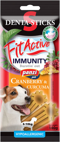 FitActive Hypoallergenic Denta-Sticks Immunity Cranberry & Curcuma - Immunerősítő és fogtisztító rágórudak kutyáknak