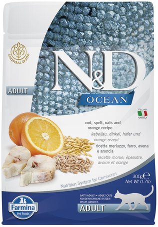 N&D Cat Ocean Adult Codfish & Orange Low Grain | Tőkehelas és narancsos macskaeledel