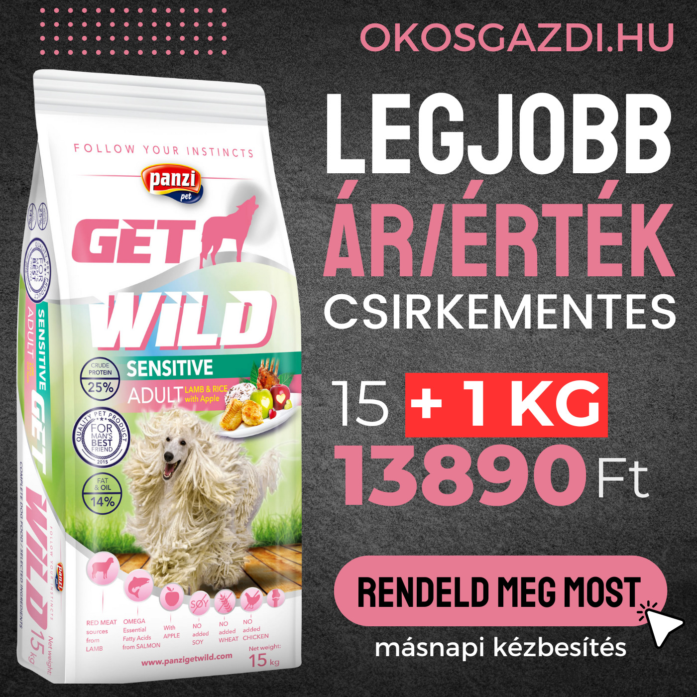 Panzi GetWild Dog Adult Sensitive Lamb & Rice with Apple - zoom