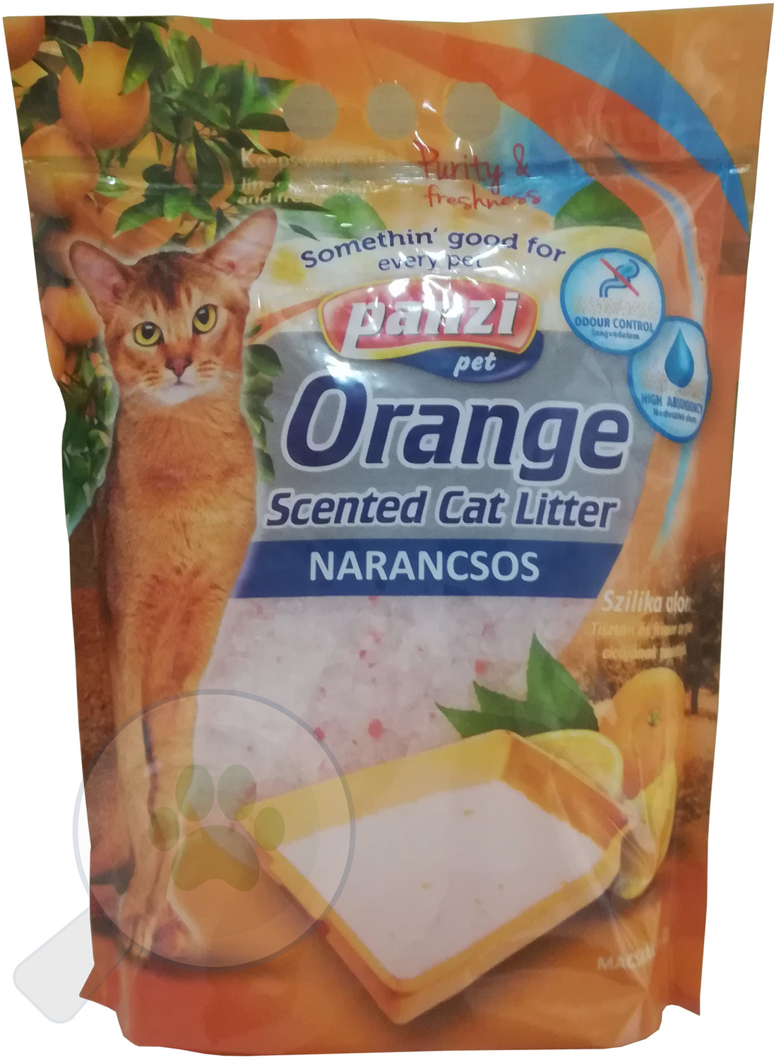 Panzi nisip silicat pentru pisici cu parfum de portocală
