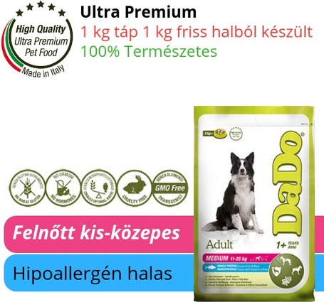 Dado Hypoallergenic Adult Medium Fish & Rice | Hipoallergén táp közepes testméretű felnőtt kutyáknak | Halas