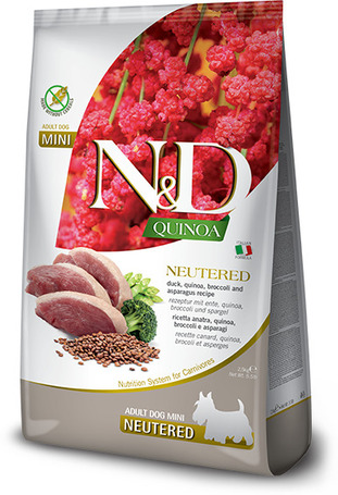 N&D Dog Quinoa Neutered Adult Mini kacsa, brokkoli és spárga