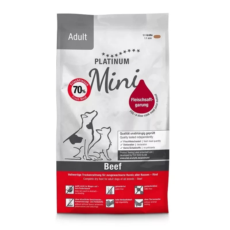 Platinum Adult Beef Mini hrană uscată cu vită