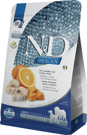 N&D Dog Grain Free Adult Medium/Maxi sütőtök, tőkehal & narancs 2.5 kg