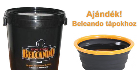 Most gumis etetőtál és táptartó hordó jár ajándékba a Belcando tápokhoz
