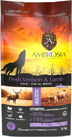 Ambrosia Dog Adult GF Fresh Venison & Lamb