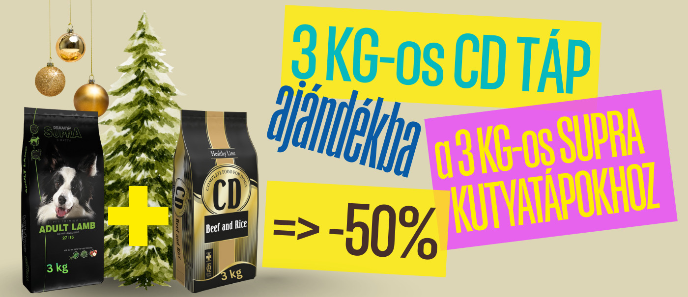 Most 3 kg-os CD tápot adunk ajándékba a 3 kg-os Supra kutyatápokhoz