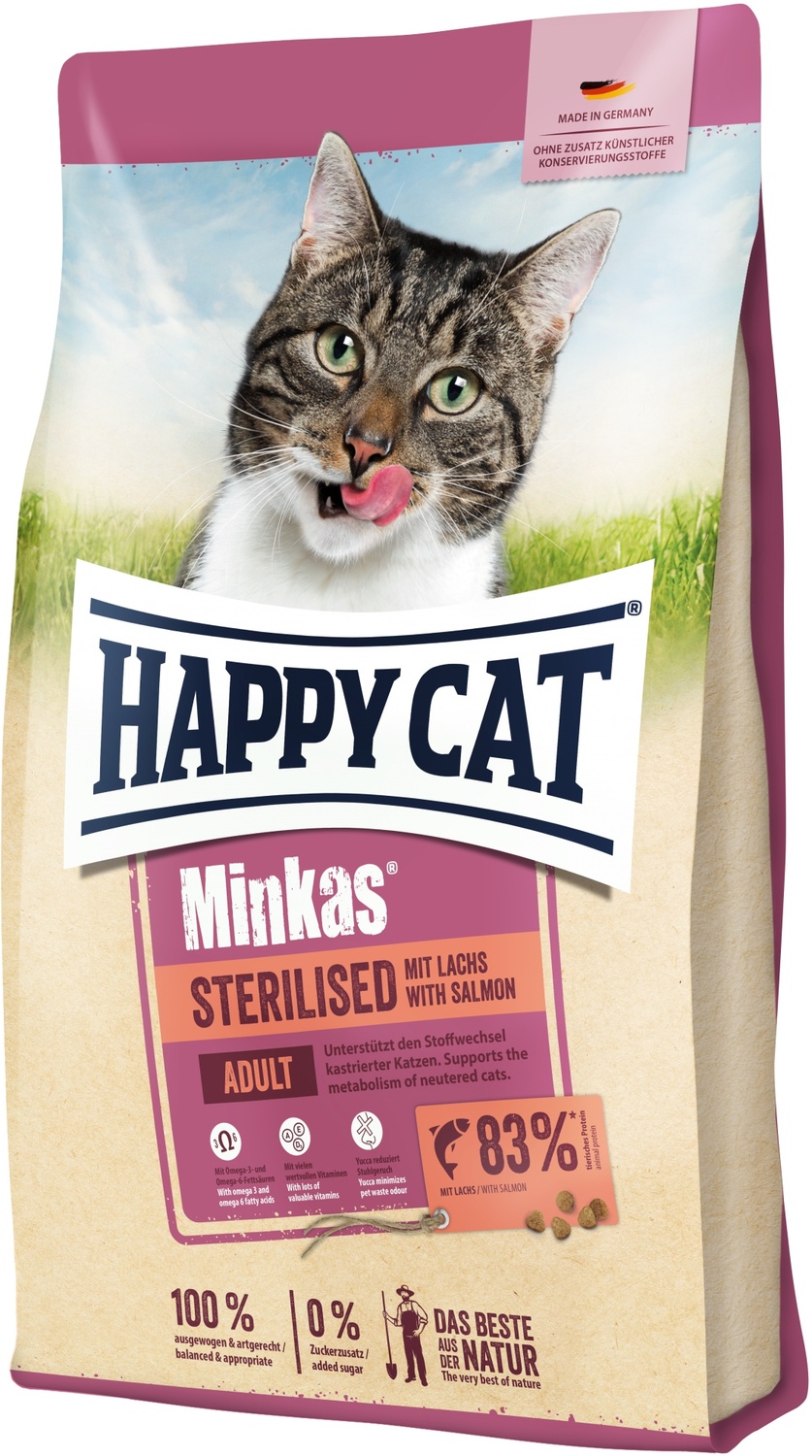 Happy Cat Minkas Sterilised Salmon | Hrană uscată pentru pisici castrate