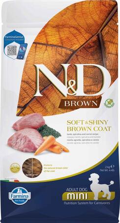 N&D Brown Dog Adult Mini bárány, spirulina & sárgarépa