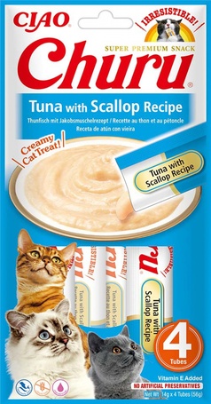 Inaba Cat Churu püré macskáknak (tonhal-fésűkagyló) 4 x 14 g