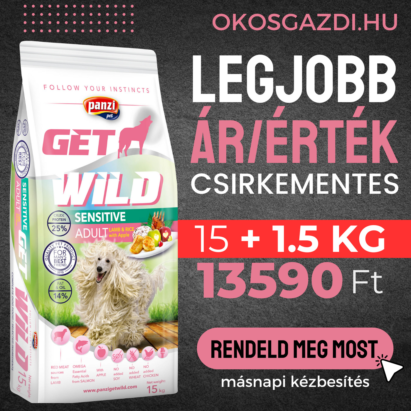 Panzi GetWild Dog Adult Sensitive Lamb & Rice with Apple - zoom