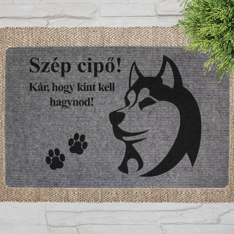 Szöveges kutyás lábtörlők szürke háttérrel
