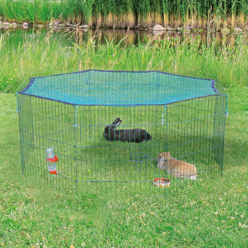 Trixie țarc pentru grădină din 8 piese de metal, cu acoperire de plasă și ușă pentru iepuri, porcușori de Guineea - Vopsit