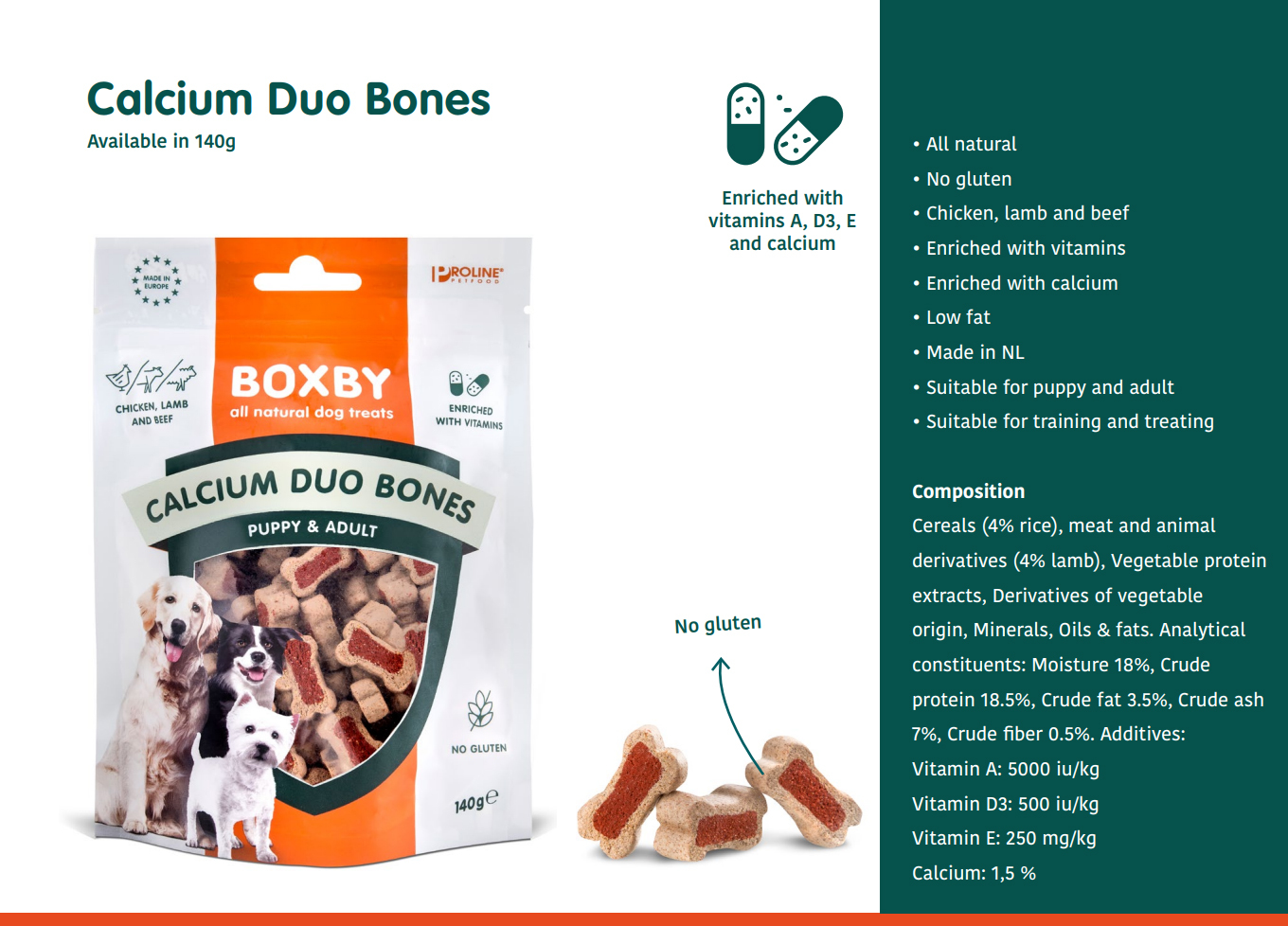 Boxby Calcium Duo Bones - Recompensă pentru câini pentru întărirea oaselor și articulațiilor