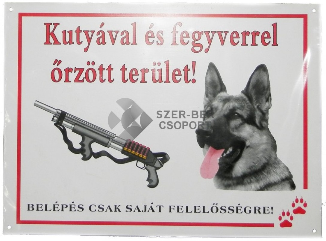 Plăcuță de plastic de avertizare pentru zona păzită cu câine și arme | Ciobănesc german
