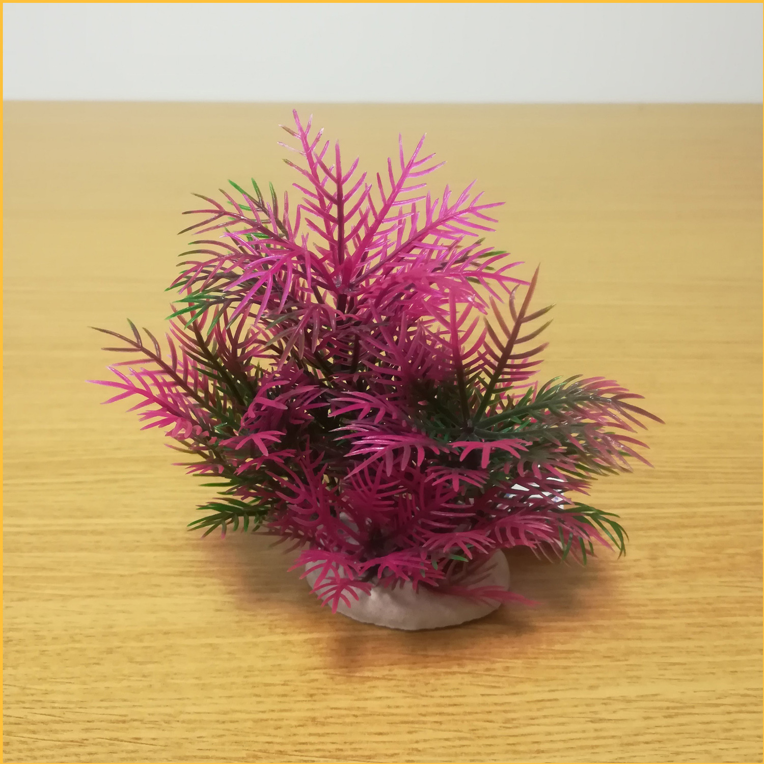 Plantă artificială cu bază pentru acvariu, culoare roz-verde