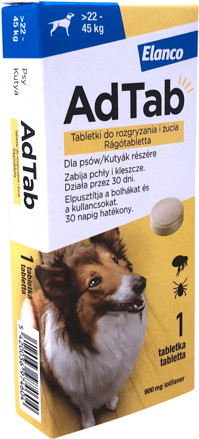 AdTab tabletă masticabilă pentru câini împotriva căpușelor și puricilor - zoom