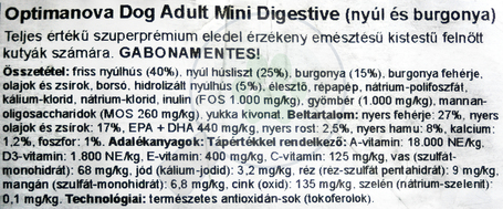 Visán Optimanova Dog Adult Mini Rabbit & Potato gabonamentes táp kistestű kutyáknak