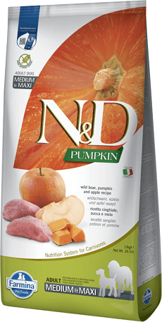 N&D Dog Grain Free Adult Medium/Maxi sütőtök, vaddisznó & alma | Közepes és nagytestű kutyáknak | Száraztáp