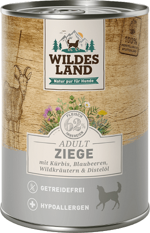 Wildes Land Classic Adult kecskehúsos, sütőtökös és áfonyás kutya nedveseledel (6 x 400 g) 2400 g