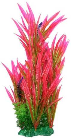 Rózsaszín és zöld hínártelep lila virágokkal akváriumi műnövény (M1752)