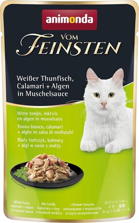 Animonda Vom Feinsten Pouch fehér tonhalas, tintahalas és algás alutasakos macskaeledel kagylós szószban