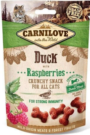CarniLove Cat Crunchy Snack kacsával és málnával | Ízletes jutalomfalat macskáknak