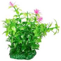 Plantă artificială pentru acvariu, cu flori de culoare roz